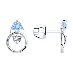 Cercei Pusete din argint  cu pietre Cubic Zirconia Incolor, Cubic Zirconia Albastru