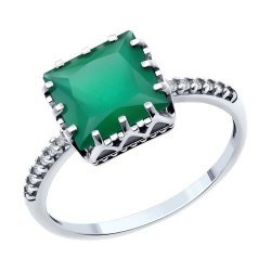 Inel din argint  cu pietre Cubic Zirconia Incolor, Agat verde