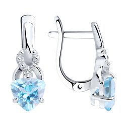 Cercei din argint  cu pietre Cubic Zirconia Incolor, Topaz albastru