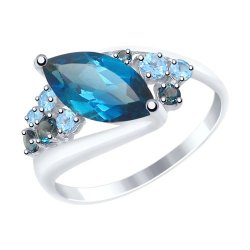 Inel din aur alb cu pietre Cubic Zirconia Albastru Safir, Topaz London și Topaz Swiss