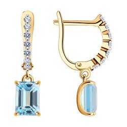 Cercei Suspendați din aur roșu cu pietre Cubic Zirconia Incolor, Topaz albastru