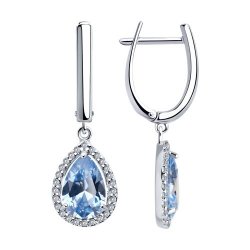 Cercei Suspendați din argint  cu pietre Cubic Zirconia Incolor, Cubic Zirconia Albastru