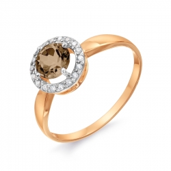 Inel din aur roșu cu pietre Cubic Zirconia Incolor, Cuarț fumuriu