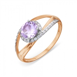 Inel din aur roșu cu pietre Cubic Zirconia Incolor, Ametist