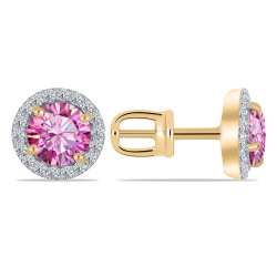 Cercei Pusete din aur roșu cu pietre Moissanite, Moissanit roz