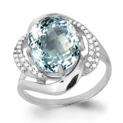 Inel din aur alb cu pietre Cubic Zirconia Incolor, Topaz albastru