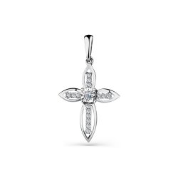 Cruce din aur alb cu pietre Cubic Zirconia Incolor