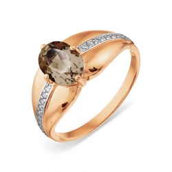 Inel din aur roșu cu pietre Cubic Zirconia Incolor, Cuarț fumuriu
