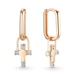 Cercei Creole din aur roșu cu pietre Cubic Zirconia Incolor