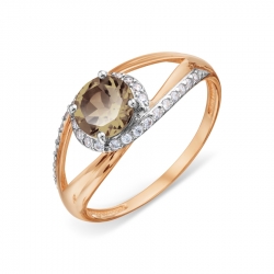 Inel din aur roșu cu pietre Cubic Zirconia Incolor, Cuarț fumuriu