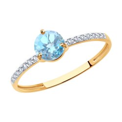 Inel din aur roșu cu pietre Cubic Zirconia Incolor, Topaz albastru