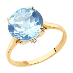 Inel din aur roșu cu pietre Cubic Zirconia Incolor, Topaz albastru