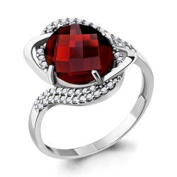 Inel din aur alb cu pietre Cubic Zirconia Incolor, Granat