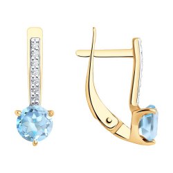 Cercei din aur roșu cu pietre Cubic Zirconia Incolor, Topaz albastru