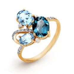 Inel din aur roșu cu pietre Cubic Zirconia Incolor, Topaz London și Topaz