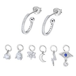 Cercei Pusete din argint  cu pietre Cubic Zirconia Incolor, Cubic Zirconia Albastru Safir