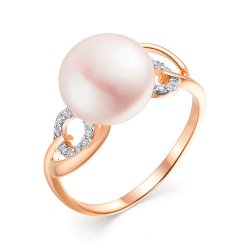 Inel din aur roșu cu pietre Cubic Zirconia Incolor, Perla Albă