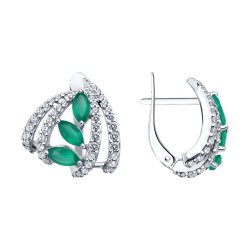 Cercei din argint  cu pietre Cubic Zirconia Incolor, Agat verde