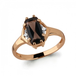 Inel din aur roșu cu pietre Cubic Zirconia Incolor, Cuarț fumuriu