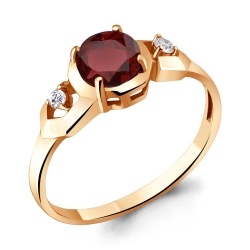 Inel din aur roșu cu pietre Cubic Zirconia Incolor, Granat