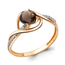 Inel din aur roșu cu pietre Cubic Zirconia Incolor, Cuarț fumuriu