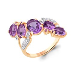 Inel din aur roșu cu pietre Cubic Zirconia Incolor, Ametist