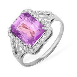 Inel din aur alb cu pietre Cubic Zirconia Incolor, Ametist