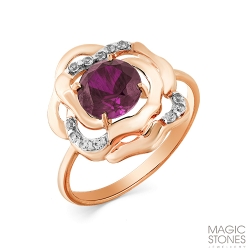 Inel din aur roșu cu pietre Cubic Zirconia Incolor, Alexandrit (sint.)