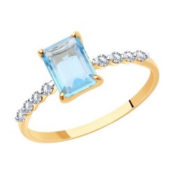 Inel din aur roșu cu pietre Cubic Zirconia Incolor, Topaz albastru