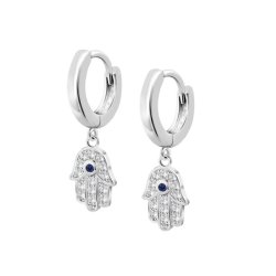 Cercei Creole din argint  cu pietre Cubic Zirconia Incolor, Cubic Zirconia Albastru Safir