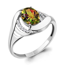 Inel din aur alb cu pietre Cubic Zirconia Incolor, Zultanit (sint.)
