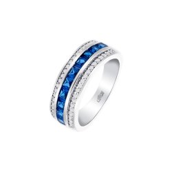 Inel din argint  cu pietre Cubic Zirconia Incolor, Cubic Zirconia Albastru Safir