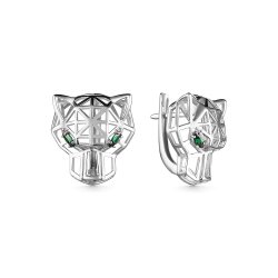 Cercei din aur alb cu pietre Cubic Zirconia Verde