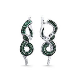 Cercei din aur alb cu pietre Cubic Zirconia Negru, Cubic Zirconia Verde