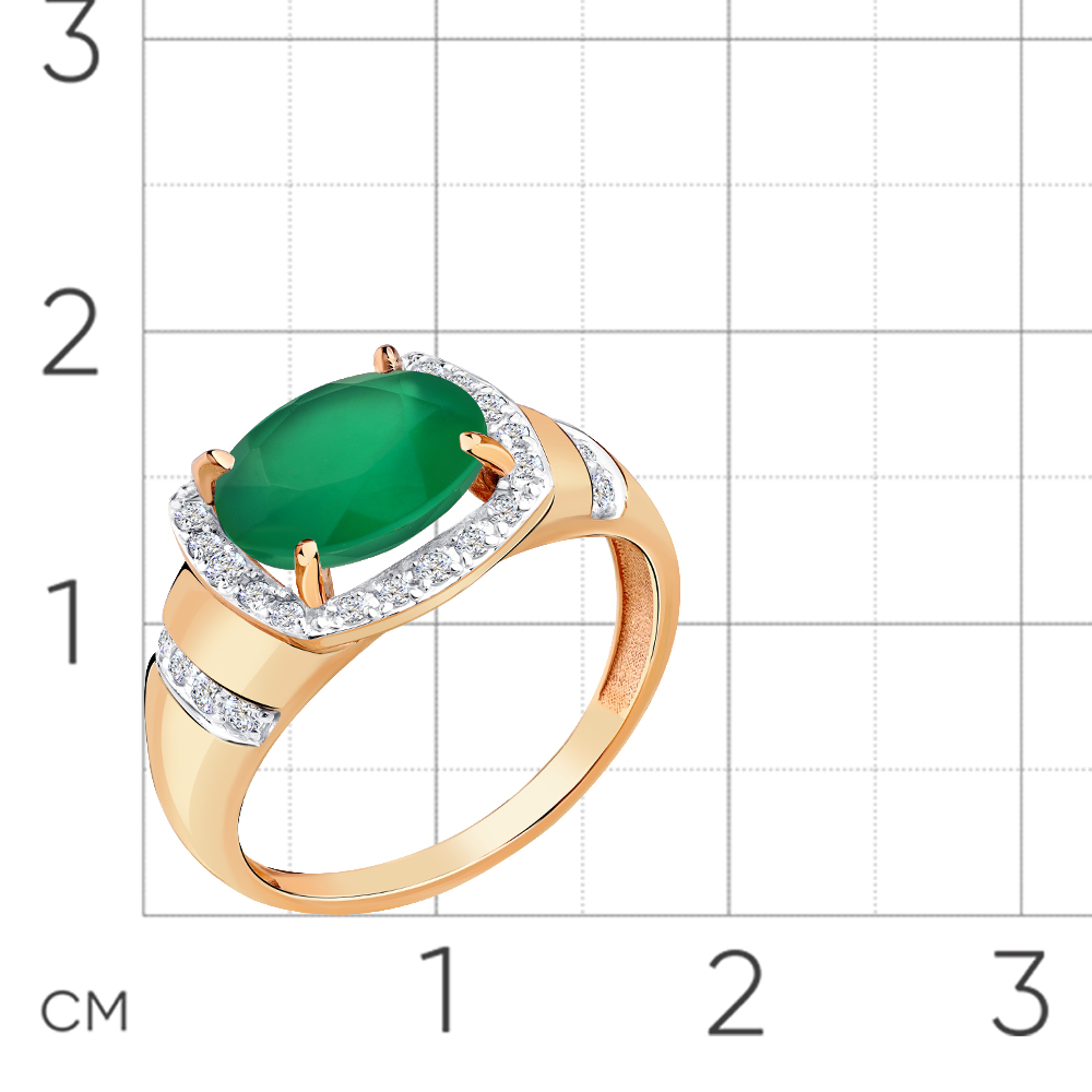 Inel din aur roșu cu pietre Cubic Zirconia Incolor, Agat verde