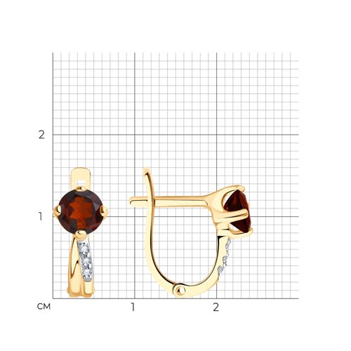 Cercei din aur roșu cu pietre Cubic Zirconia Incolor, Granat