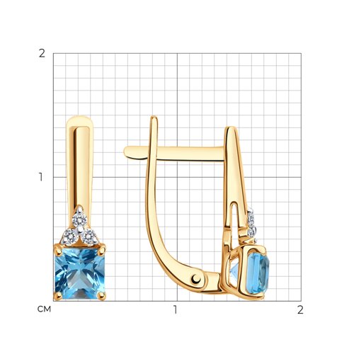 Cercei din aur roșu cu pietre Diamant, Topaz Swiss