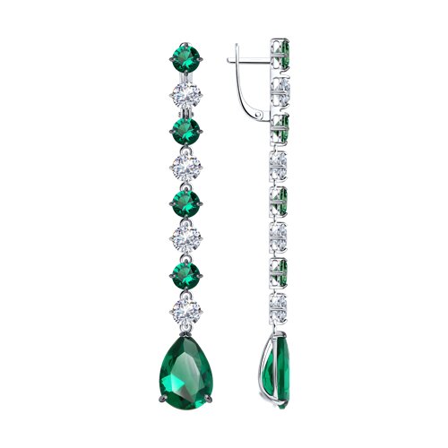 Cercei Suspendați din argint  cu pietre Cubic Zirconia Incolor, Cubic Zirconia Verde