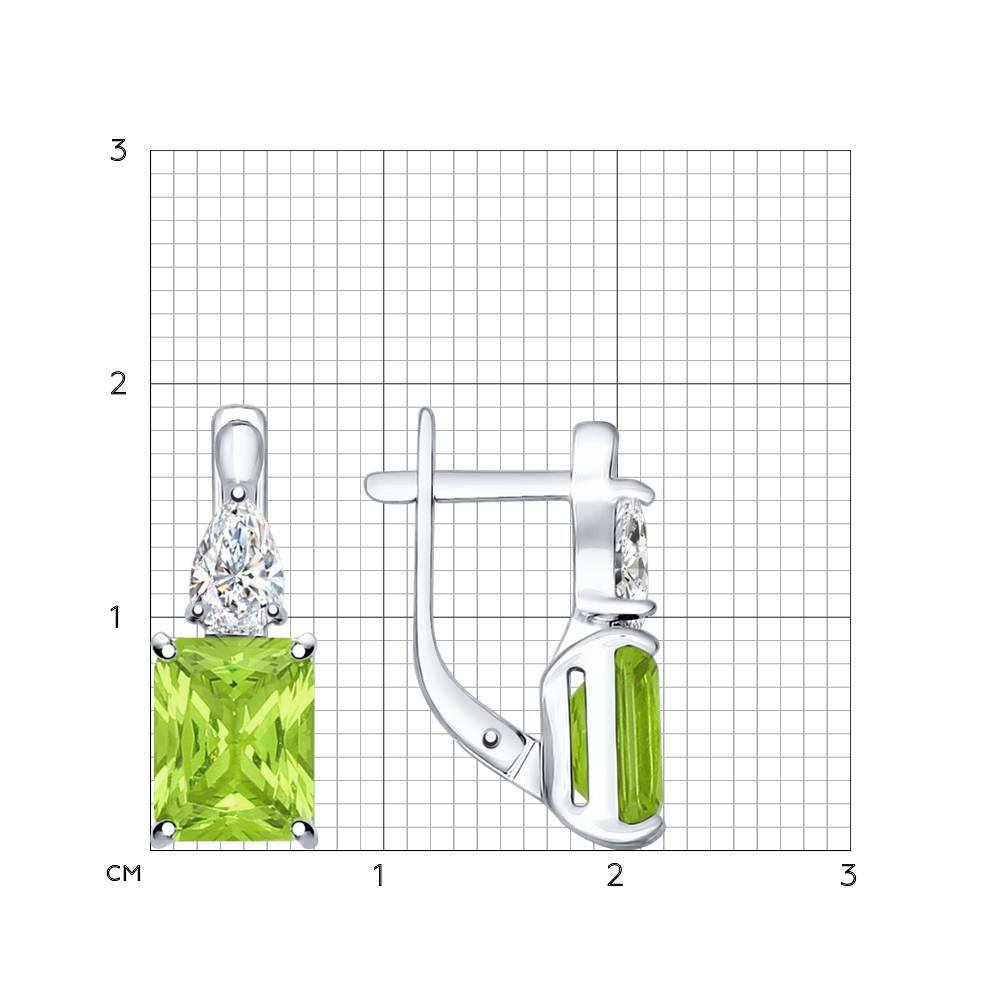 Серьги из серебра с камнями Фианит, Ситалл зеленый (синт.)
