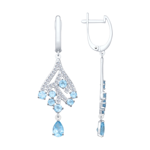 Cercei Suspendați din aur alb cu pietre Cubic Zirconia Incolor, Topaz Swiss