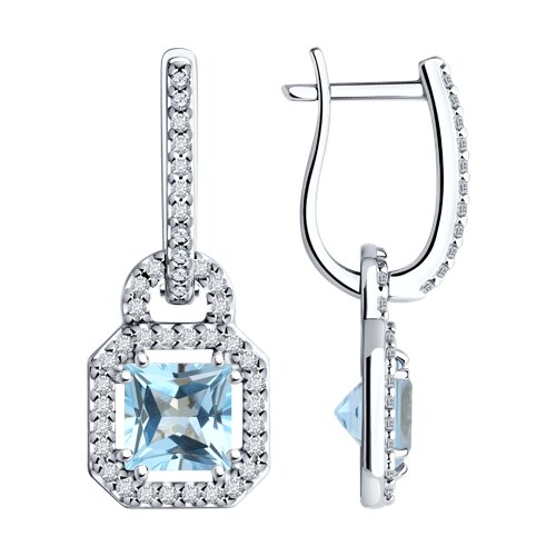 Cercei Suspendați din argint  cu pietre Cubic Zirconia Incolor, Topaz albastru