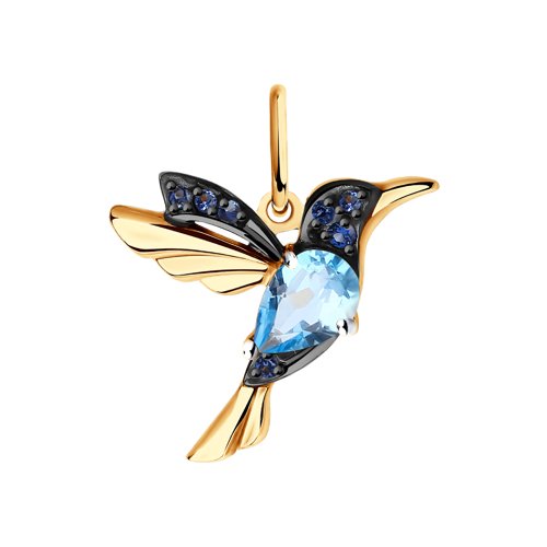 Pandantiv din aur roșu cu pietre Cubic Zirconia Albastru Safir, Topaz Swiss