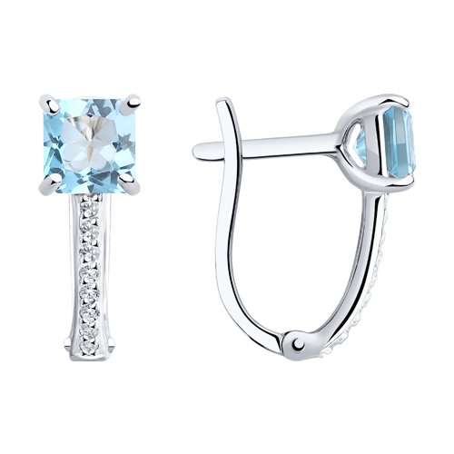 Cercei din aur alb cu pietre Cubic Zirconia Incolor, Topaz albastru