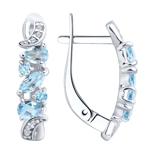 Cercei din argint  cu pietre Cubic Zirconia Incolor, Topaz albastru