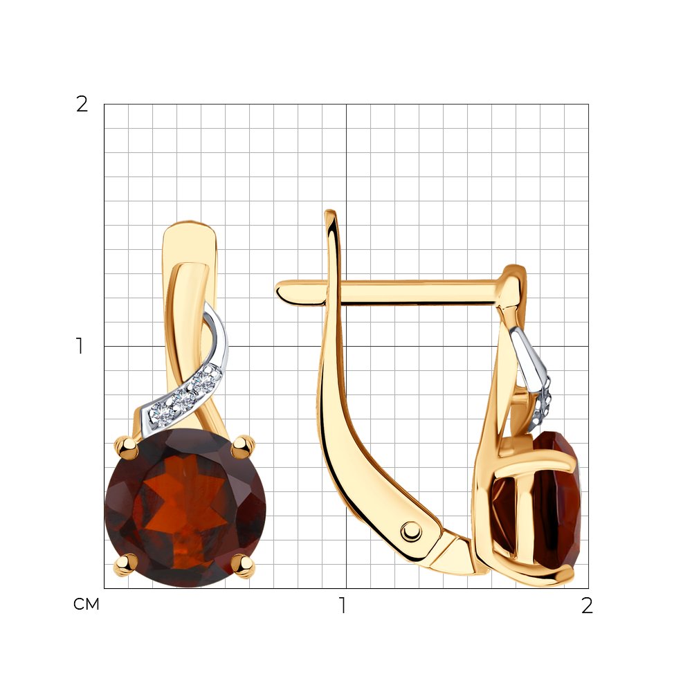 Серьги из красного золота с камнями Бриллиант, Гранат