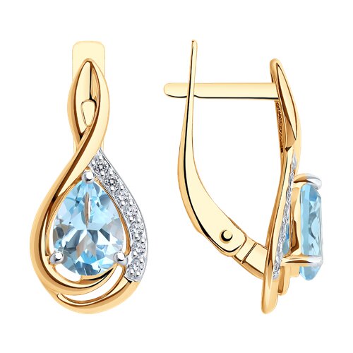 Cercei din aur roșu cu pietre Cubic Zirconia Incolor, Topaz albastru