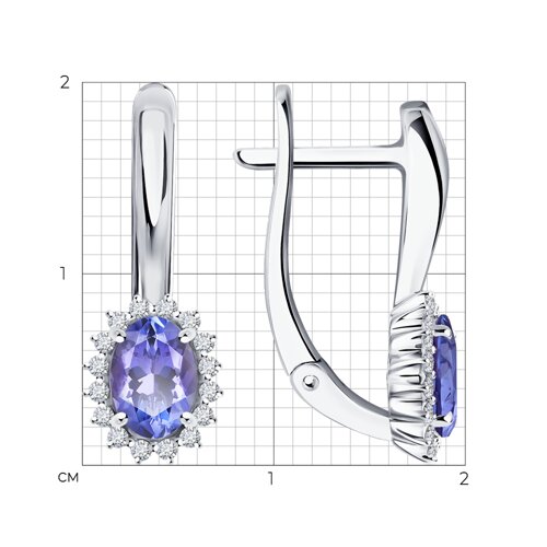 Серьги из белого золота с камнями Бриллиант, Танзанит