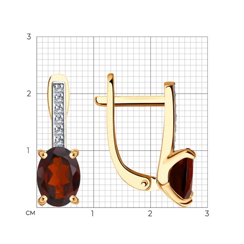 Серьги из красного золота с камнями Фианит, Гранат