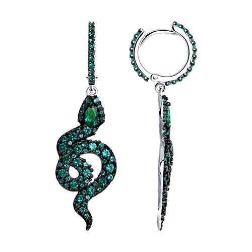 Cercei Creole din argint  cu pietre Cubic Zirconia Verde