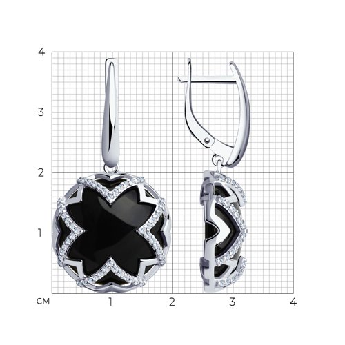 Cercei Suspendați din argint  cu pietre Cubic Zirconia Incolor, Agat negru